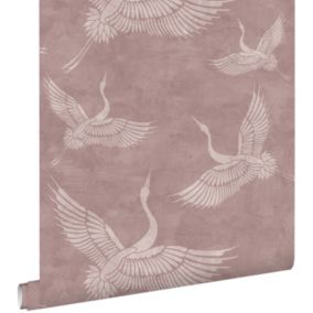 ESTAhome papier peint oiseaux de grue vieux rose - 50 x 900 cm - 139333