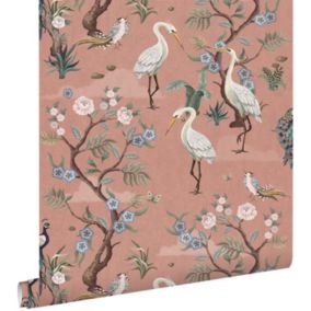 ESTAhome papier peint oiseaux de grue vieux rose - 50 x 900 cm - 139708