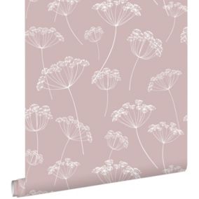 ESTAhome papier peint ombelles vieux rose et blanc - 0,53 x 10,05 m - 139103