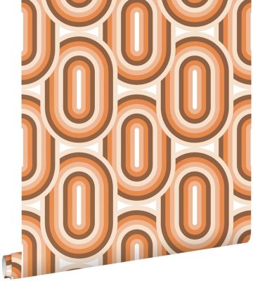 ESTAhome papier peint ornements au style rétro orange et marron 53 cm x 10.05 m