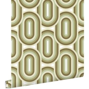 ESTAhome papier peint ornements au style rétro vert olive grisé - 50 x 900 cm - 130984