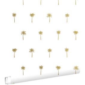 ESTAhome papier peint palmiers blanc et or - 0,53 x 10,05 m - 139158