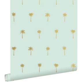 ESTAhome papier peint palmiers vert menthe et or - 0,53 x 10,05 m - 139159