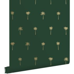 ESTAhome papier peint palmiers vert émeraude et or - 0,53 x 10,05 m - 139160