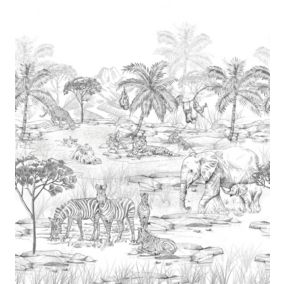 ESTAhome papier peint panoramique animaux de la jungle noir et blanc - 2.5 x 2.79 m - 159296