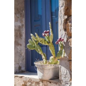 ESTAhome papier peint panoramique cactus   bleu, vert et beige - 186 cm x 2,79 m - 158610