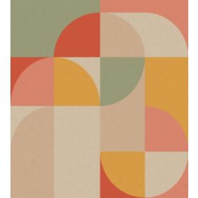 ESTAhome papier peint panoramique cercles de style Bauhaus rose, jaune ocre et vert menthe - 250 x 279 cm - 159368