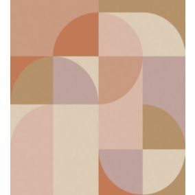 ESTAhome papier peint panoramique cercles de style Bauhaus rose terracotta, lilas violet et beige - 250 x 279 cm - 159367