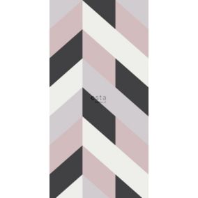 ESTAhome papier peint panoramique chevron noir, blanc et vieux rose - 150 x 279 cm - 158902