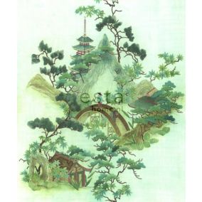 ESTAhome papier peint panoramique chinoiserie vert et marron - 232,5 cm x 2,79 m - 158114