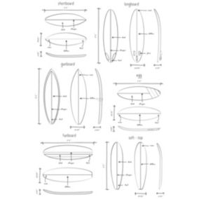 ESTAhome papier peint panoramique dessins techniques de planches de surf noir et blanc - 200 x 279 cm - 158848