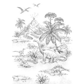 ESTAhome papier peint panoramique dinosaures noir et blanc - 200 x 279 cm - 159237