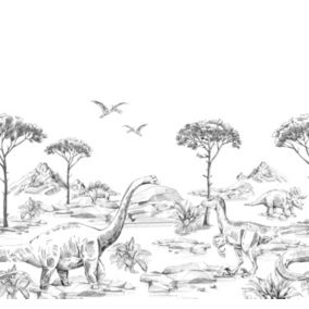 ESTAhome papier peint panoramique dinosaures noir et blanc - 300 x 279 cm - 159063