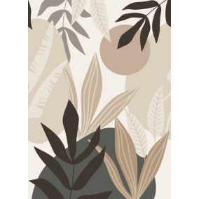 ESTAhome papier peint panoramique feuilles tropicales beige et gris - 200 x 279 cm - 159251