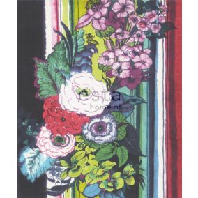 ESTAhome papier peint panoramique fleurs noir, rouge, bleu, blanc et vert - 232,5 cm x 2,79 m - 158115