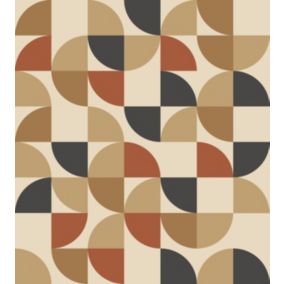 ESTAhome papier peint panoramique formes géométriques beige, terracotta et gris charbon de bois - 2.5 x 2.7 m - 159389