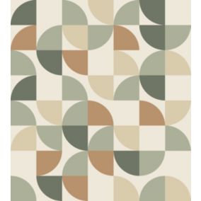 ESTAhome papier peint panoramique formes géométriques gris, beige et vert - 2.5 x 2.79 m - 159388