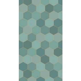 ESTAhome papier peint panoramique hexagone bleu canard et bleu canard - 150 x 279 cm - 158958