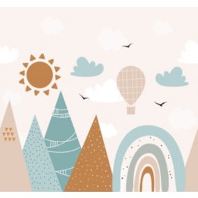 ESTAhome papier peint panoramique montagnes bleu gris et orange chaude - 3 x 2.79 m - 159392