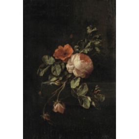 ESTAhome papier peint panoramique nature morte de fleurs rouge foncé et noir - 1,86 x 2,79 m - 158884