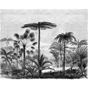 ESTAhome papier peint panoramique paysage tropical avec des palmiers noir et blanc - 3,5 x 2,79 m - 158952