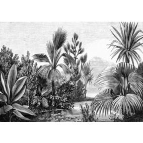 ESTAhome papier peint panoramique paysage tropical noir et blanc - 4 x 2,79 m - 158953