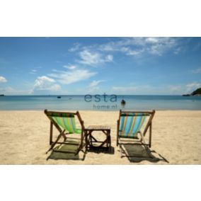 ESTAhome papier peint panoramique plage bleu et beige - 279 x 270 cm - 156516