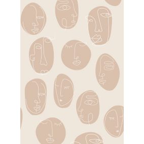 ESTAhome papier peint panoramique visages Line Art beige - 200 x 279 cm - 159252