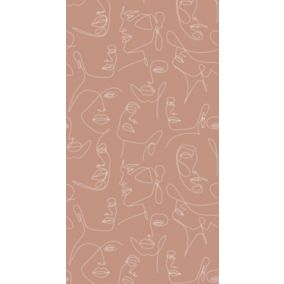 ESTAhome papier peint panoramique visages Line Art terracotta et blanc - 150 x 279 cm - 158960