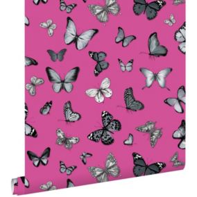 ESTAhome papier peint papillons noir et rose - 53 cm x 10,05 m - 138511