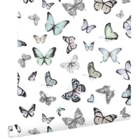 ESTAhome papier peint papillons vert menthe pastel et violet lillas pastel - 53 cm x 10,05 m - 138875