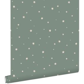 ESTAhome papier peint petites étoiles vert grisé - 0.53 x 10.05 m - 139689