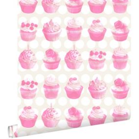 ESTAhome papier peint petits gâteaux sur points brillants rose - 53 cm x 10,05 m - 138723