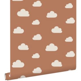 ESTAhome papier peint petits nuages terracotta et blanc - 0,53 x 10,05 m - 139398