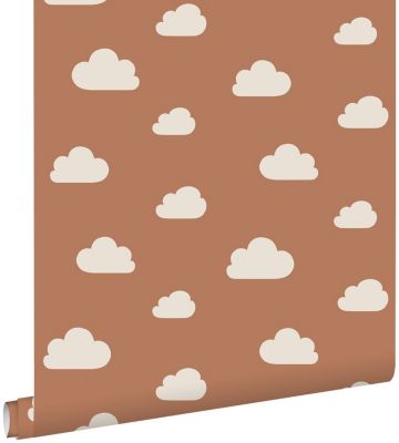 ESTAhome papier peint petits nuages terracotta et blanc 53 cm x 10.05 m