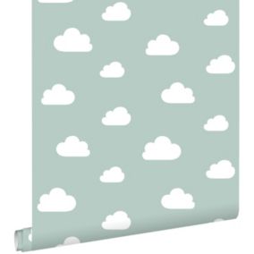 ESTAhome papier peint petits nuages vert menthe grisé - 0.53 x 10.05 m - 139487