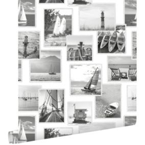 ESTAhome papier peint photo collage plage gris foncé et blanc - 0,53 x 10,05 m - 138956