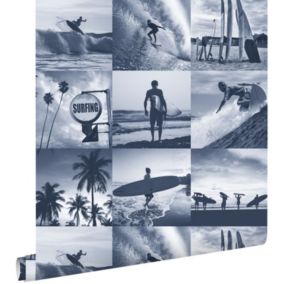 ESTAhome papier peint photos de surfeurs bleu foncé - 0,53 x 10,05 m - 138954