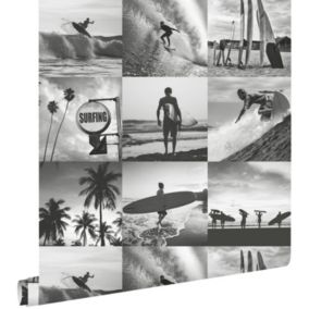 ESTAhome papier peint photos de surfeurs gris foncé - 0,53 x 10,05 m - 138955