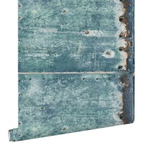 ESTAhome papier peint plaques métalliques turquoise et brun rouille - 53 cm x 10,05 m - 138220