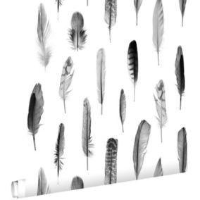 ESTAhome papier peint plumes noir et blanc mat - 53 cm x 10,05 m - 138897