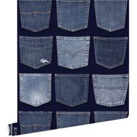 ESTAhome papier peint poches de jeans bleu - 53 cm x 10,05 m - 137741