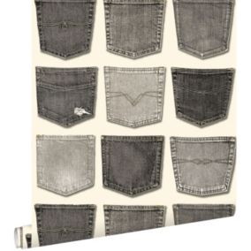 ESTAhome papier peint poches de jeans gris - 53 cm x 10,05 m - 137740