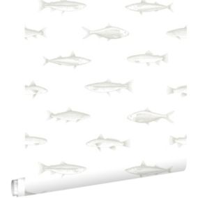 ESTAhome papier peint poissons blanc et argent - 0,53 x 10,05 m - 138966