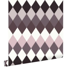 ESTAhome papier peint rayure horizontal de rhombes à structure de lin tons de violet taupe - 53 cm x 10,05 m - 148681