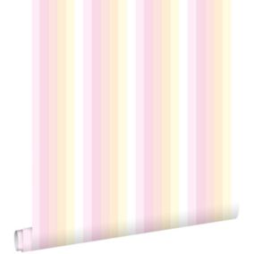 ESTAhome papier peint rayures arc-en-ciel rose clair et beige - 53 cm x 10,05 m - 138924