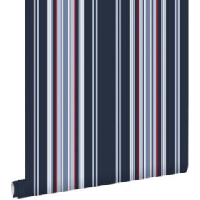 ESTAhome papier peint à rayures bleu marine et rouge - 53 cm x 10,05 m - 136419