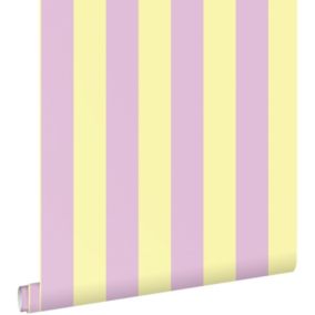 ESTAhome papier peint à rayures jaune pastel et lilas violet - 50 x 900 cm - 139912