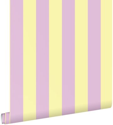 ESTAhome papier peint à rayures jaune pastel et lilas violet 53 cm x 10.05 m