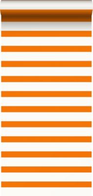 ESTAhome papier peint à rayures orange et blanc 53 cm x 10.05 m